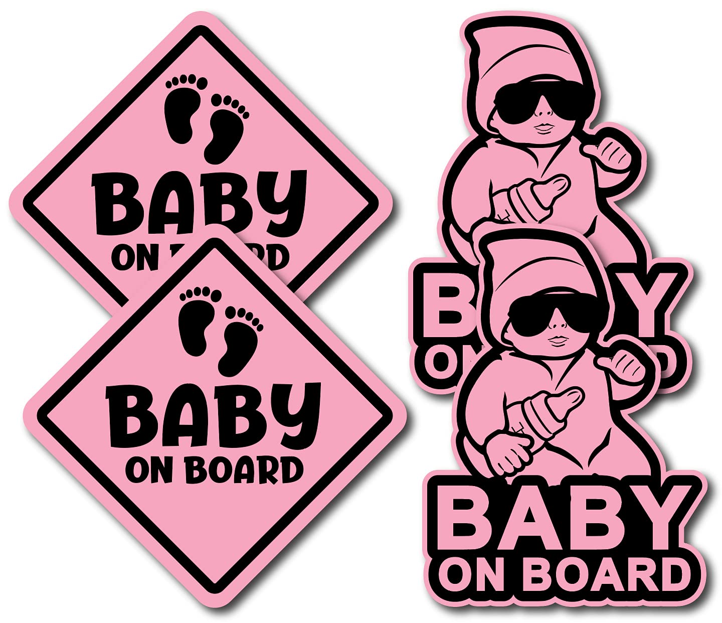 InnovativeStencils Baby On Board Decals Stickers Signs for Car - 4 Pack - 5 x 5 - 6 Year Outdoor Durability (Pink)