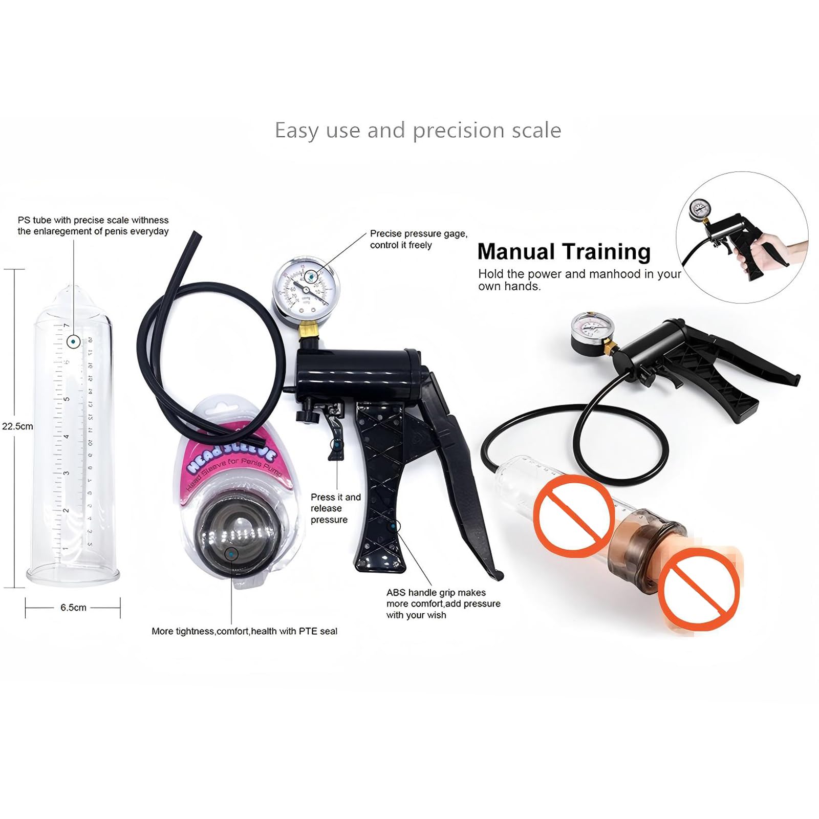 Pompe a Penis avec Manomètre Sex Toys Pompes à Pénis Manuelle avec 6 Anneaux pour Agrandir Son Pénis Pompe Penis avec Lignes Graduées pour l'Exercice de l'Erection du Pénis Masculin (A)