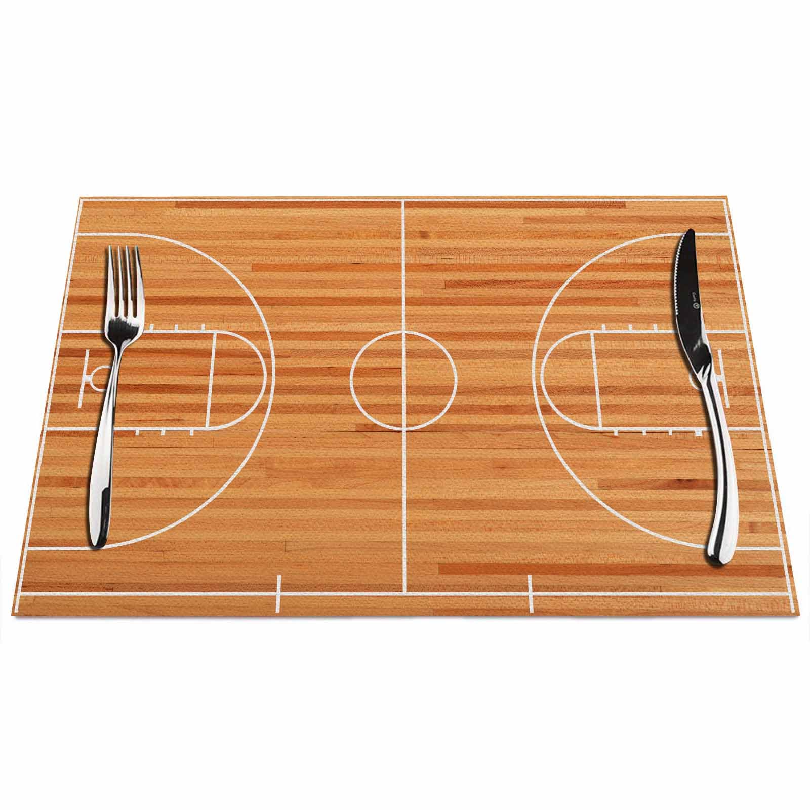 Walmsco Placemats Basketball Court Background Decor For Dining Room Kitchen Table,Waterproof Non-Slip Washable Heat Resistant Placemats,Set of 4,12"x18"