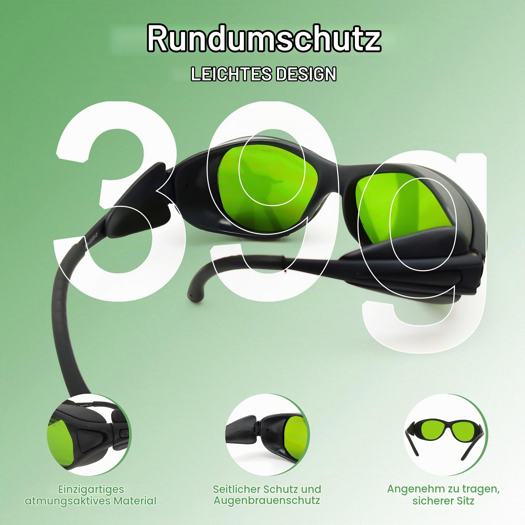 MCWlaser Laser Schutzbrille 1064nm 1080nm Brille CE OD5+ Laser Safety Goggles 190-470nm & 800-1700nm Für Fiber Laserreinigung Schweißen UV-Markierung Diode, ND:YAG Laser Absorption Type EP-8 Stil 2