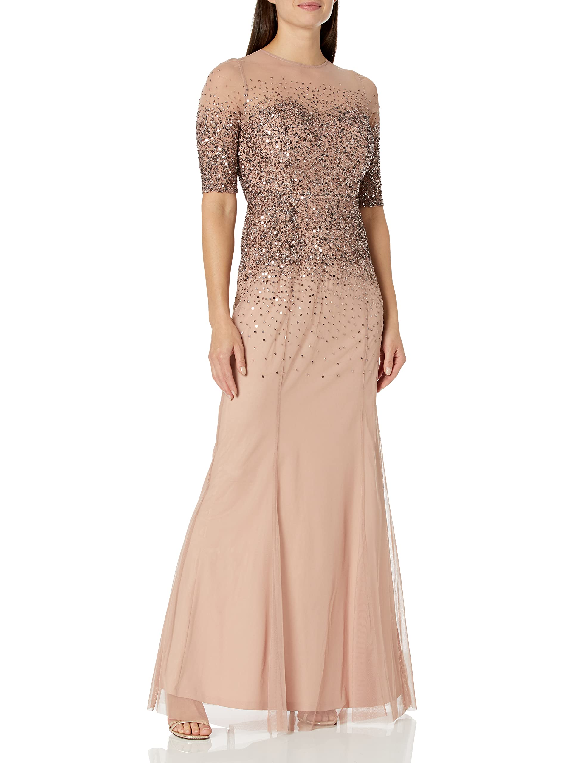 Adrianna Papell Women's Plus Size Beaded Illusion Gown