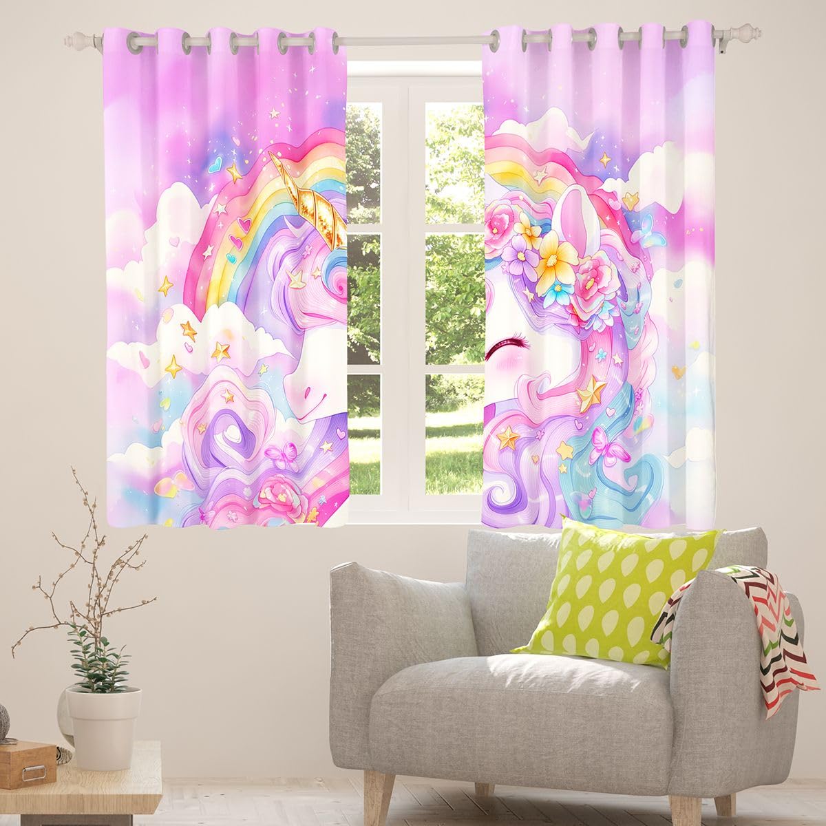Loussiesd Pink Unicorn - Trattamenti per finestre, 2 pannelli, 116 x 137 cm