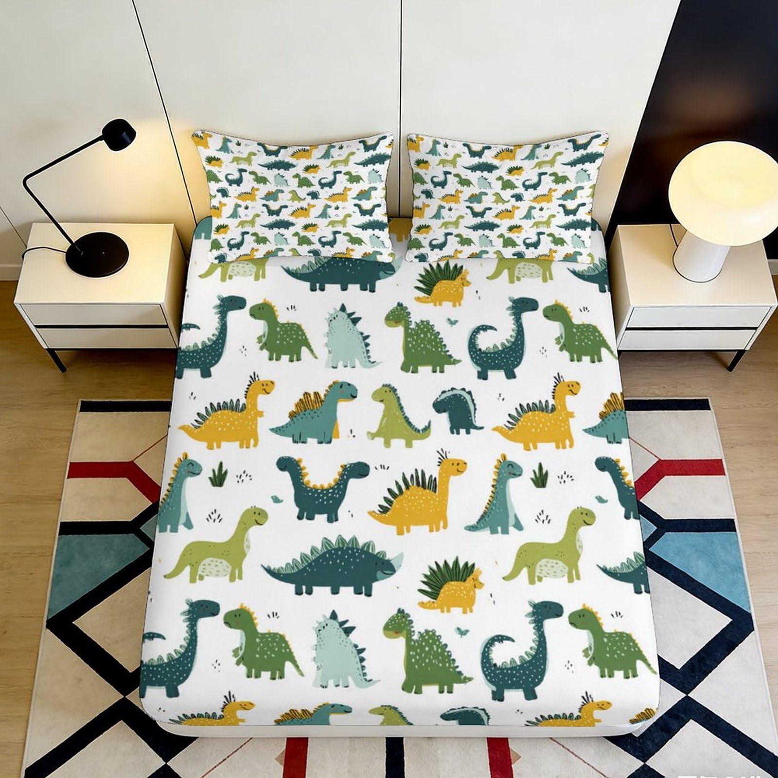 3D Printed Dinosaur Fitted Sheet Microfiber Deep Pocket Elastic Hem Dinosaur Mattress Fitted Cover Bedroom Bedding Set 90x200x25cm