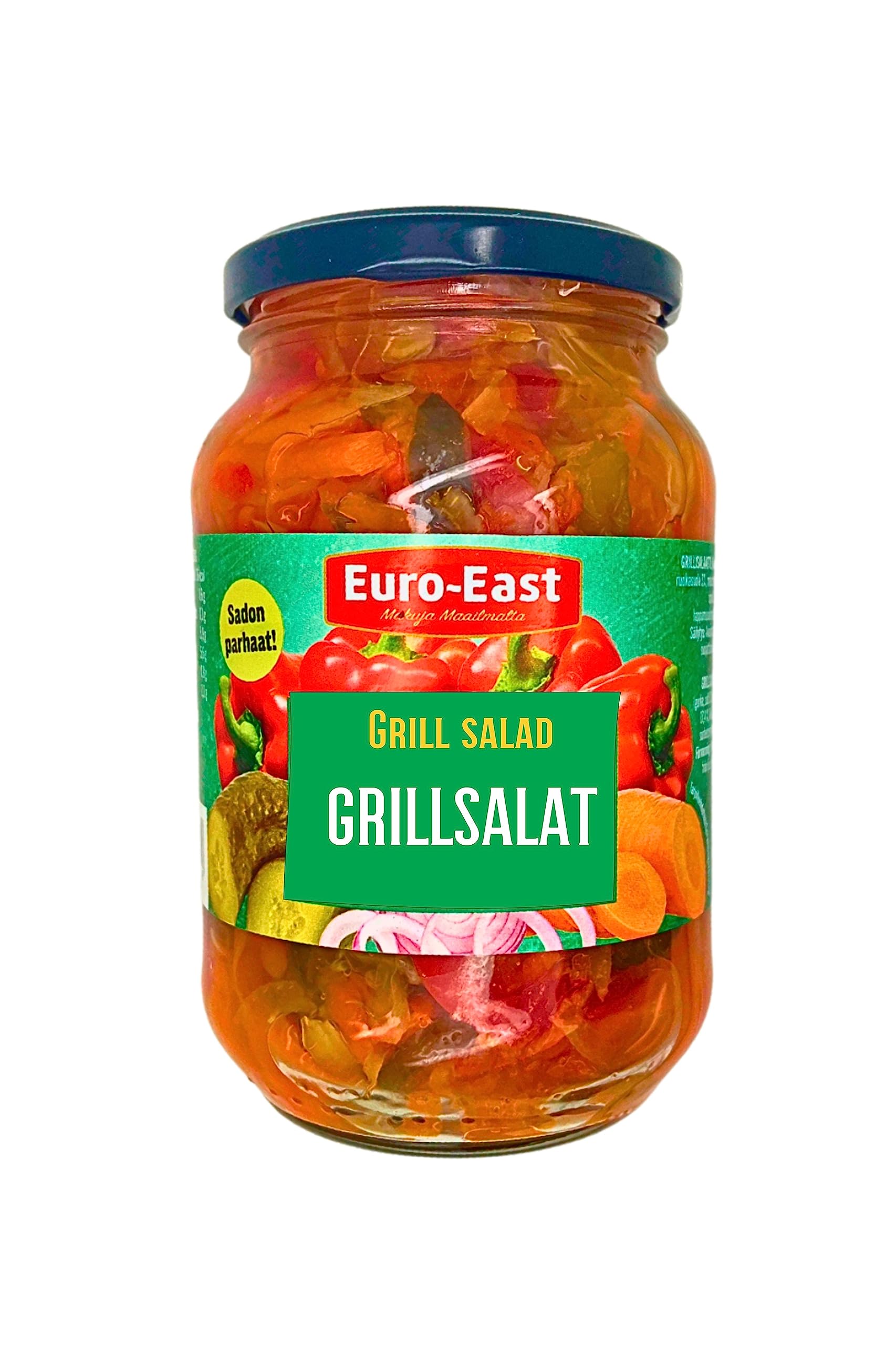 Euro-East Grillsalat 6er Pack im Glas x 460g | vegan, glutenfrei | Gewürzgurkensalat mit Karotten, Paprika und Zwiebeln