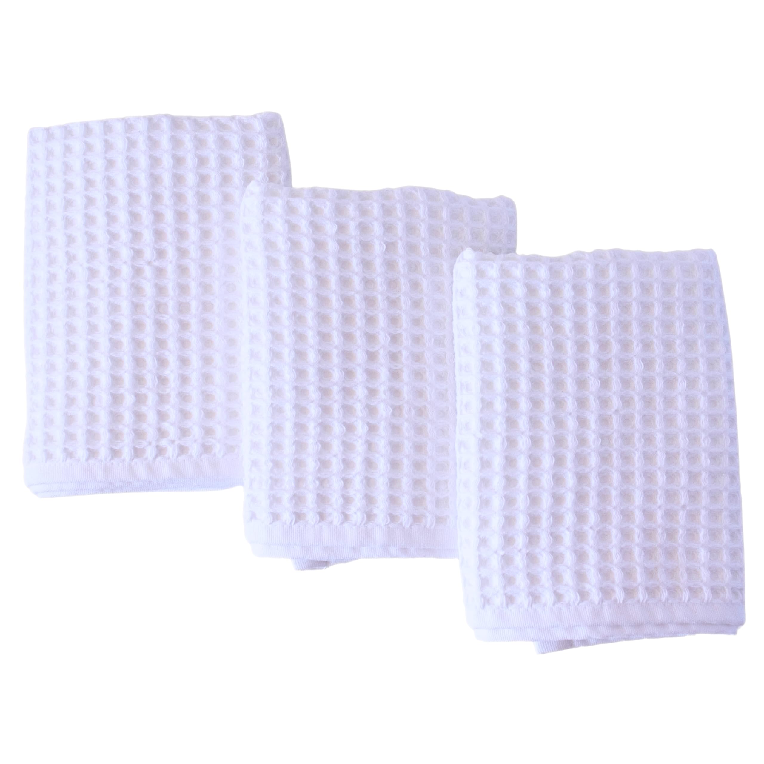 PÜSKÜL - Toallas de cocina de punto gofre, 3 piezas, 100% algodón orgánico turco de primera calidad, ultrasuaves, de secado rápido, absorbentes, sin pelusas, 32 x 16 pulgadas (blanco, 3)