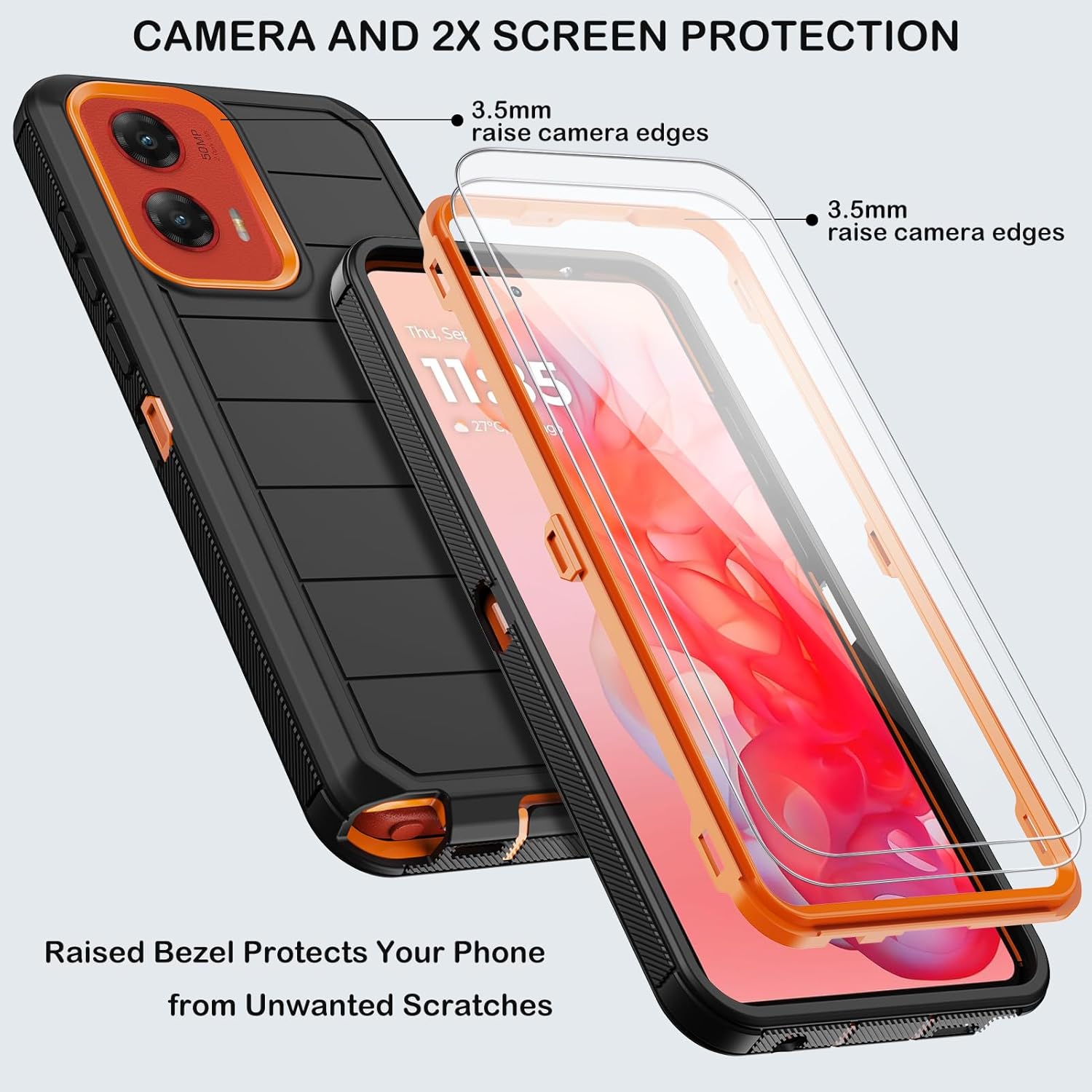 KECAI for Motorola Moto G Stylus 5G 2024 Case with Belt Clip Holster,2X Screen Protector,Heavy Duty Shockproof Drop Protection Military Grade Rugged Full Body Phone Cover with Kickstand (Black Orange)