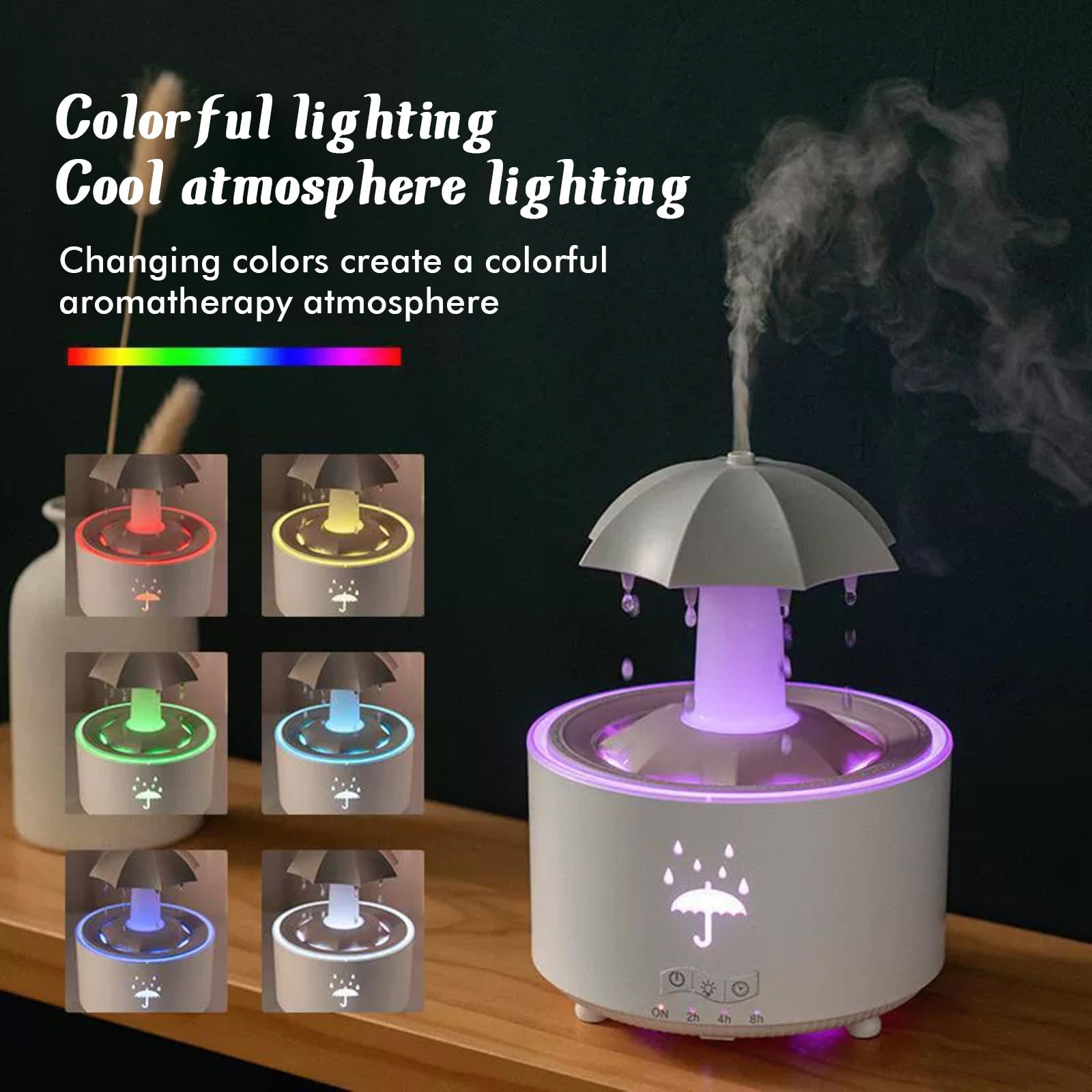 Umidificatore per camera da letto, Umidificatore a forma di goccia con luce colorata per oli essenziali, bianco