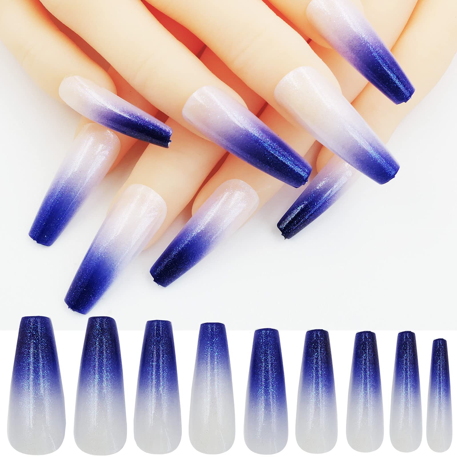 Amazon.com: LoveOurHome 120pc Coffin Press on Nails Gradient Glitter Chrome  Powder Pigment Artificial Ballerina False Nails Manicure Designs Acrylic  Nail Tips Full Cover for Women Girls Salon Home Nail DIY (Royal Blue) :