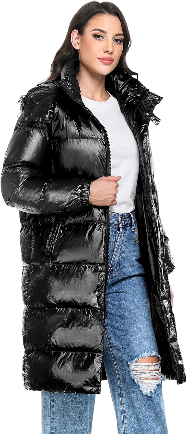 Yusongirl Womens Long Puffer Jacket Winter Shiny Padded Coat Warm Waterproof Down Parka Jacket with Detachable Hood 2025 - Image 7