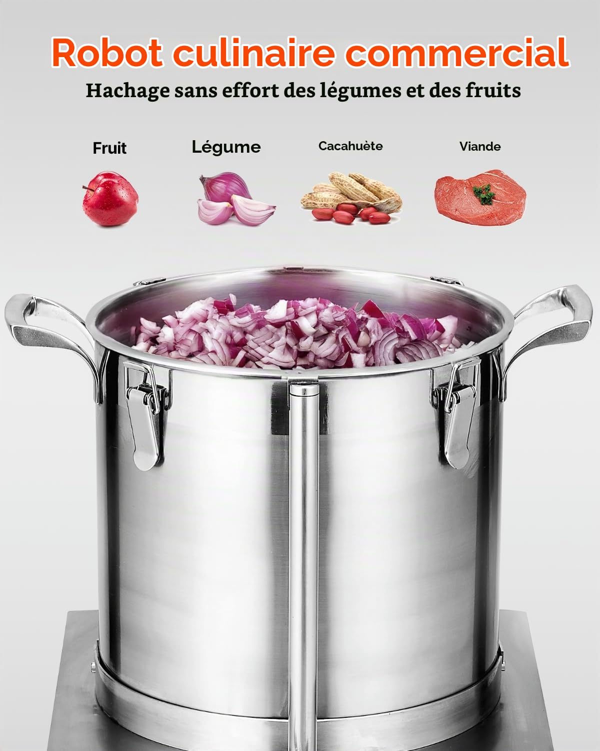 VEVOR Robot Culinaire et Hachoir à Légumes 15 L, Robot Multifonction en Acier Inoxydable de Qualité Alimentaire, avec 2 Lames Supplémentaires en S, pour Hacher Rapidement Fruits, Restaurant, Maison