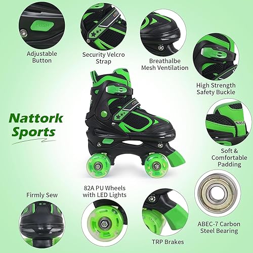 Miniatura 2 de Nattork Patines de ruedas para niños y niñas, 4 tamaños ajustables con todas las ruedas iluminadas, regalo de cumpleaños para deportes en interiores