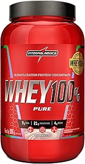 Integralmedica - Whey Protein Concentrado Morango 100% Pure - 21g de Proteína por Scoop, Suplementação Alimentar Pós-Treino, Fórmula Enriquecida com BCAAs - Pote 900g - Produto 2 mais recomendado com 4.7 estrelas