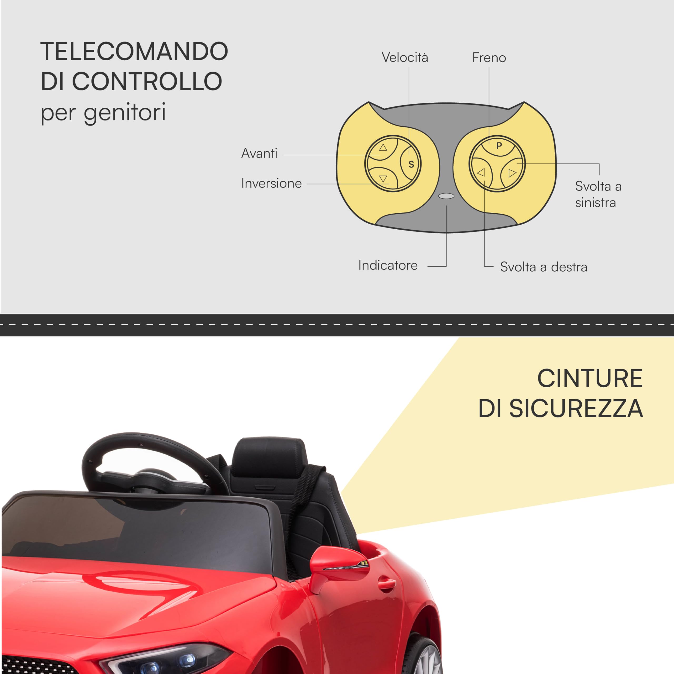Baroni Toys Macchina Elettrica per Bambini Mercedes AMG Baby car Elettrica Full Optional Rossa, Auto Telecomandata con Sedile in Plastica e Porte Apribili, Batteria 12V, Carico fino a 30 Kg