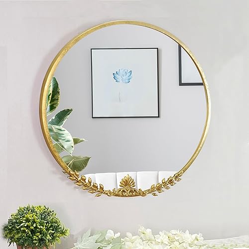 LOVNAHO Espejo redondo dorado de 20 pulgadas, espejo vintage de metal con marco dorado para baño, espejo de pared decorativo para sala de estar,