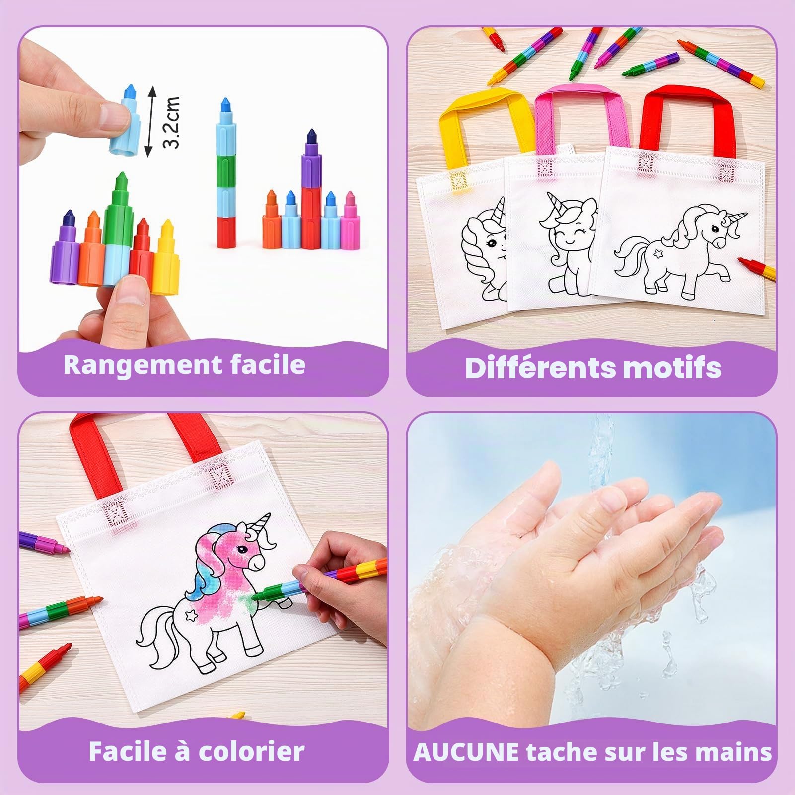 Toyssa 12pcs Sacs Licorne Dino Animaux à Peindre pour Enfants avec Crayons Empilables Set Créatif DIY Cadeaux d'Anniversaire