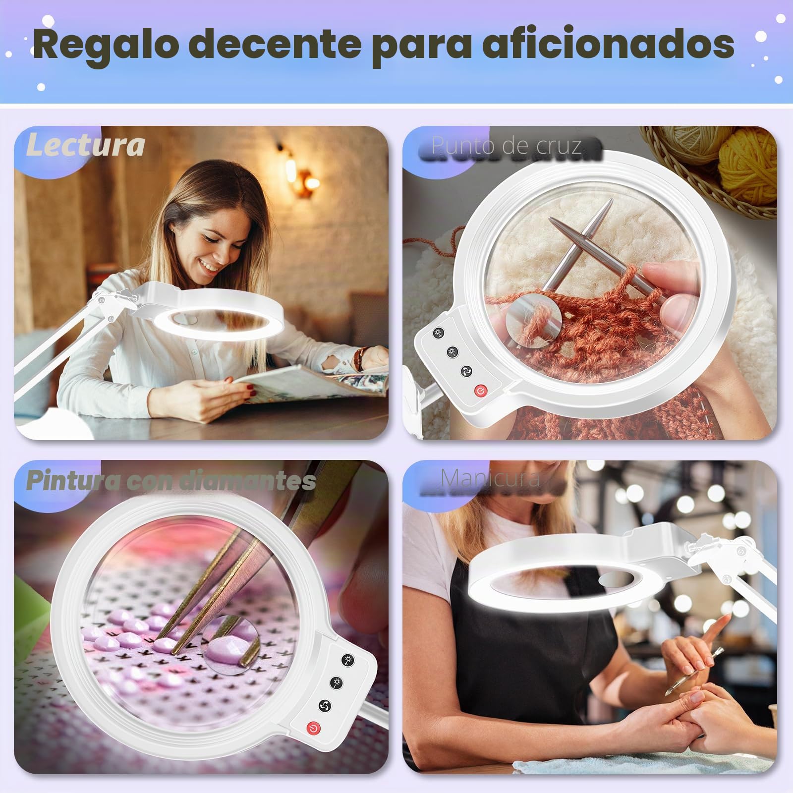 NZQXJXZ Lámpara de pie con Lupa con Luz, 2 en 1 Lupa con Luz y Soporte con 72 LED de Brillo Ajustable, Lámpara de Aumento de Cuello de Cisne Flexible para Trabajos de Cerca,Lectura, Blanco