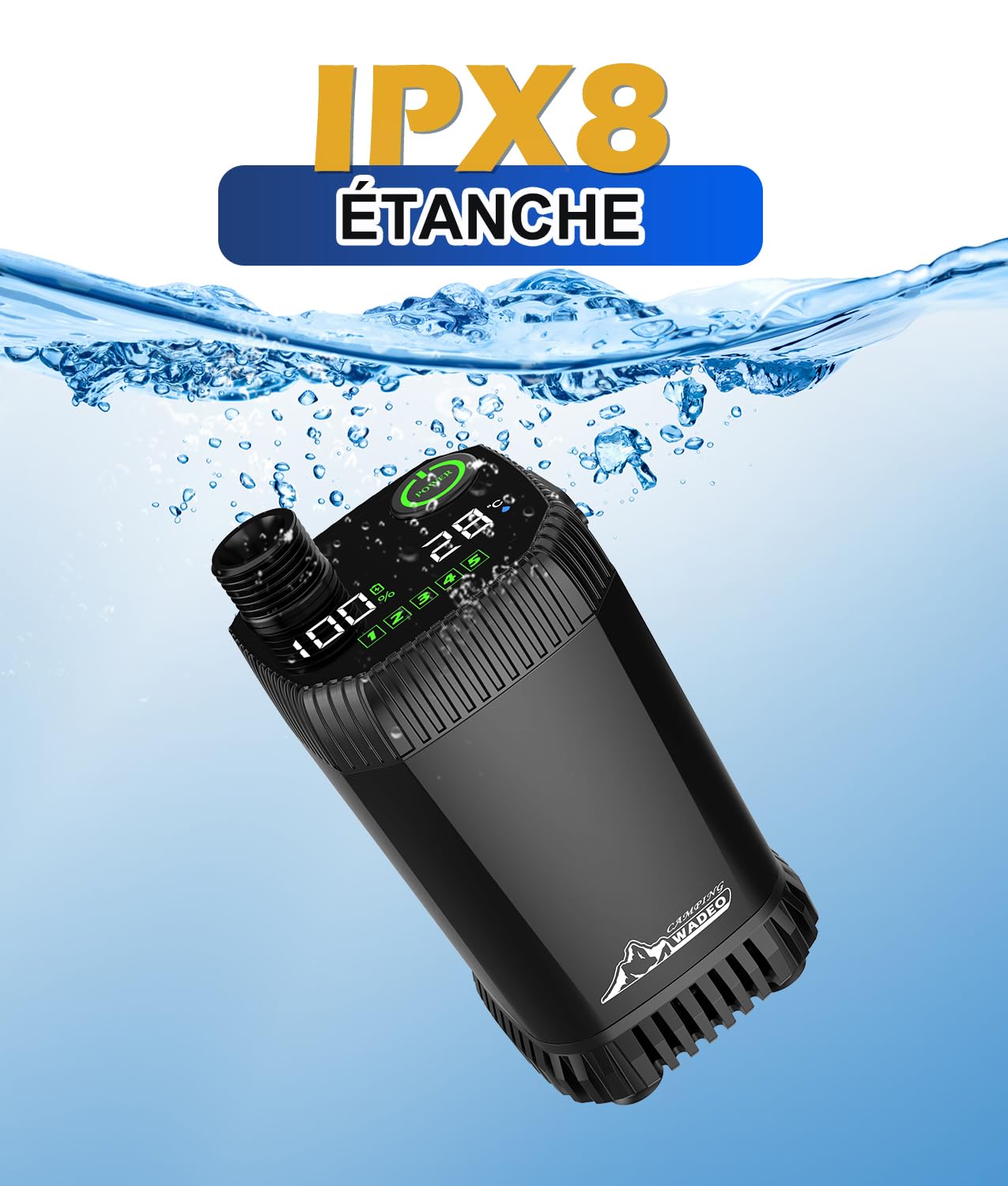 WADEO Douche Portable Camping avec Seau Pliable 20L & Pompe 5 Vitesses | 4 Modes Pulvérisation, Pompe Douche Rechargeable 4500 mAh avec Écran LED, IPX8, Douche Camping pour Voyage, Animal, Voiture