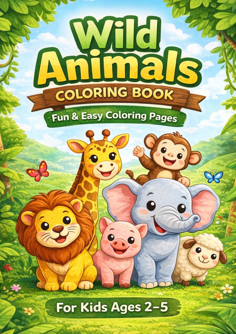 Wild Animals Coloring Book for Kids Ages 2-5: Fun and Easy Coloring Pages for Toddlers and Preschoolers