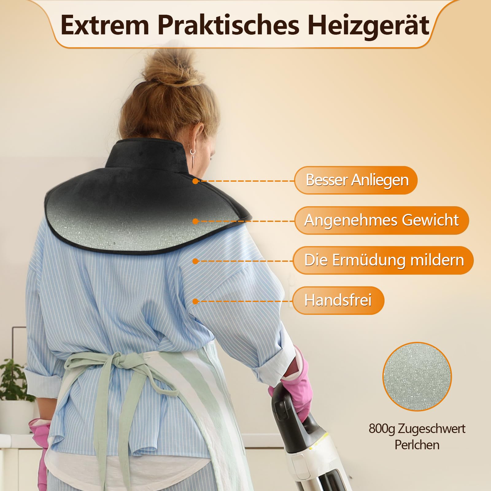 Comfytemp Coussin Chauffant Sans Fil Portatif pour Détendre les Cou et aux Épaules, Ceinture Chauffante Rechargeable Ponderée de 1,11 kg, avec 3 Niveaux de Température & Arrêt Automatique