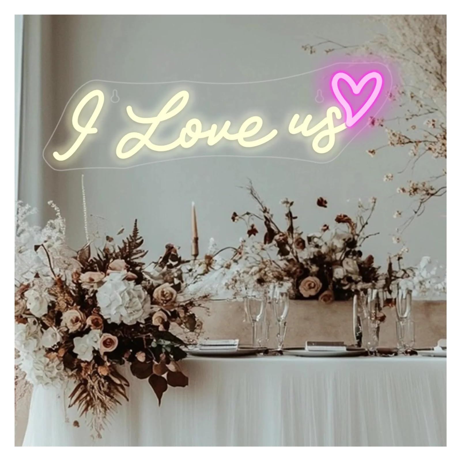 Wiszące neony artystyczne Neonowa Tablica I Love Us Z Sercem Do Dekoracji Ściennej Ściemnialna Tablica Świetlna Do Sypialni, Na Przyjęcie Z Okazji Zaręczyn 42X13cm(B)