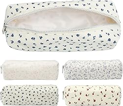 4 Piece Pencil Case Flower Pencil Case for Women Girls Canvas Portable Stationery Case with Zip for Cosmetic Stationery Bag, Currency, Keys