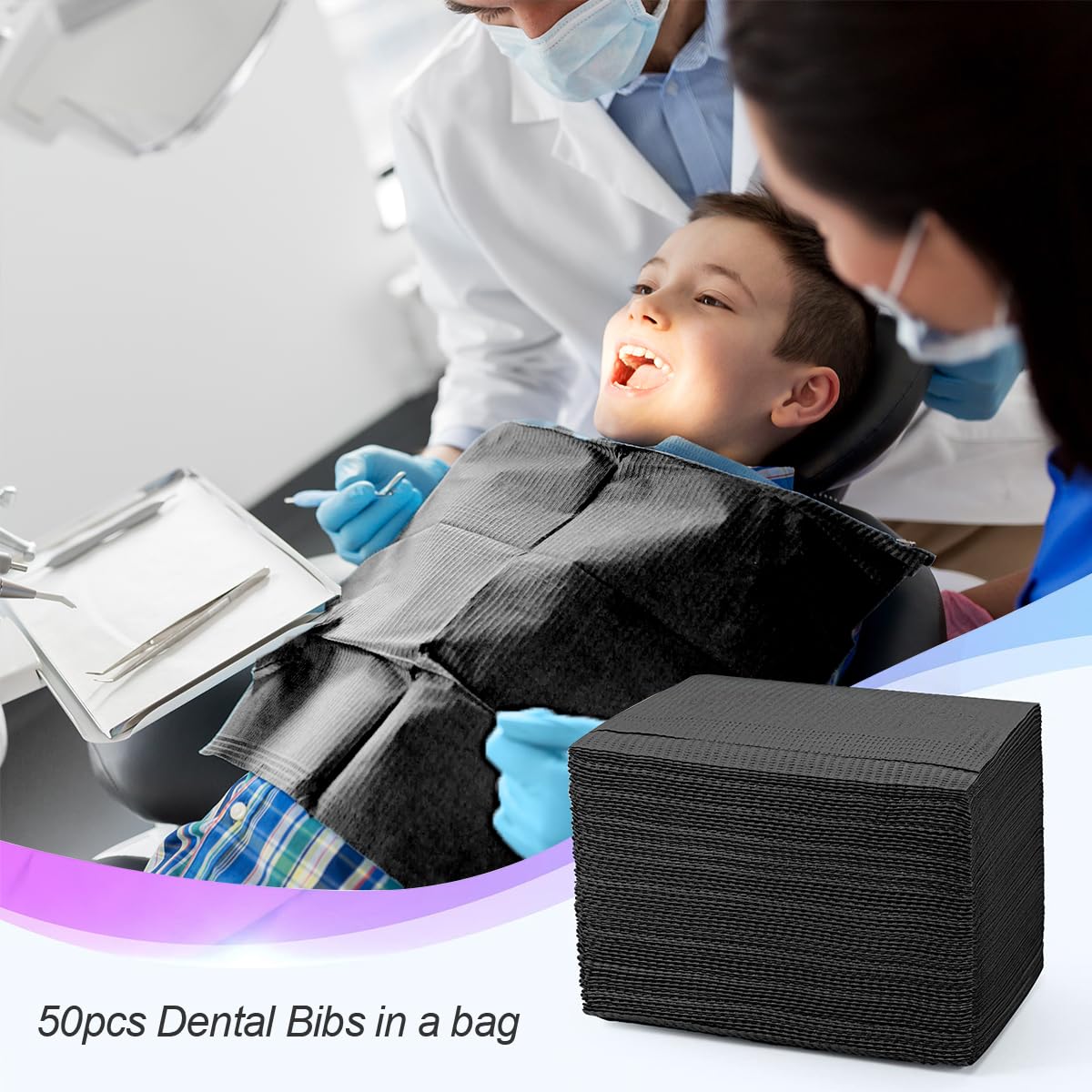Bavaglini Dentali, 50 Pezzi 33 x 45cm Bavaglini per Tatuaggio Usa e Getta Tovaglia Monouso per Tatuaggi (Nero)