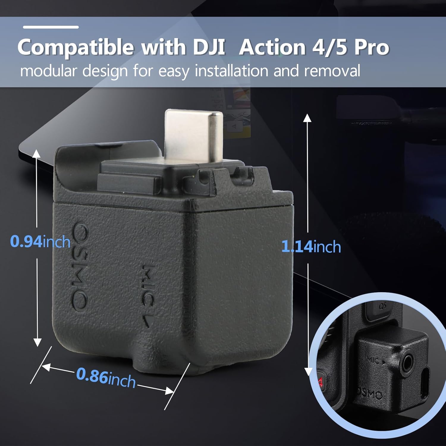3.5mm Audio Adapter for DJI Osmo Action 5Pro Mic Audio Adapter for Action 4 Microphone Audio Input Enhanced with Type-C（for Charging）