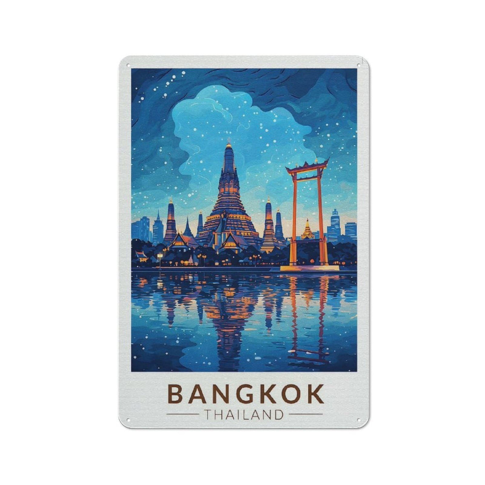 Junmoney Style-12 Bangkok Cityscape At Night Retro Metal Wall Decor 30X20cm, Retro Metal Sign For Garage, Hobby Room, Office Or Man Cave