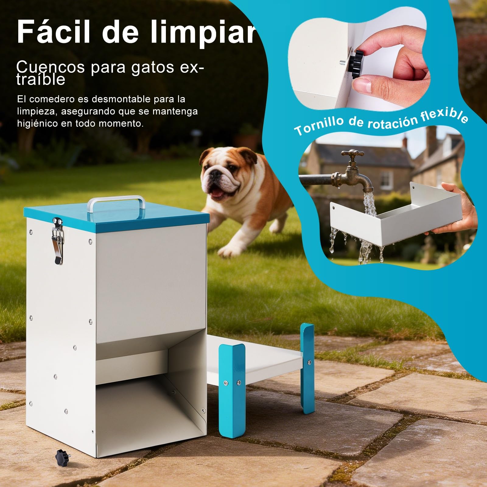 Dispensador de Croquetas para Gato Automático 10L Comedero Elevado para Perro, Comedero de Secos de Metal Desmontable para Mascotas, Sólido y Fácil de Limpiar