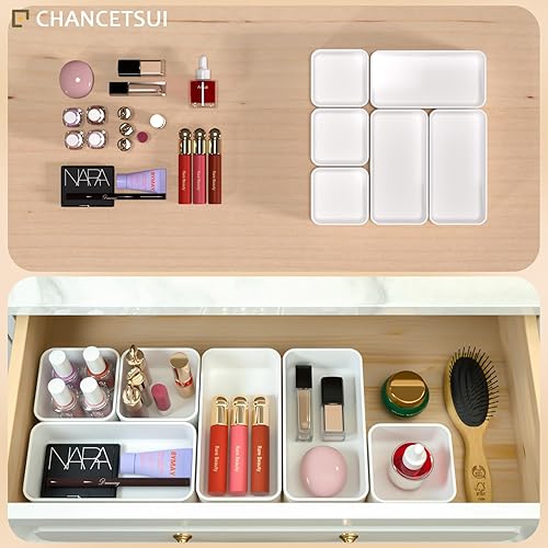 Miniatura 3 de CHANCETSUI Organizador de cajones de maquillaje blanco para tocador: bandejas y almacenamiento de organizadores de cosméticos de baño, organización