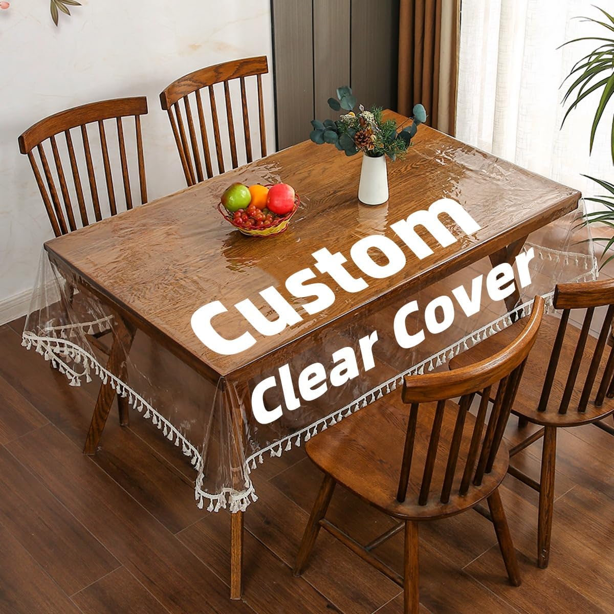 Custom Size Clear Plastic 100% Waterproof Tablecloth - Tailored Cut to Shape-Vinyl PVC Rectangle Table Cloth Protector Oil Spill Proof Wipe Clean Dining Table Cover, Picnic, Parties & Camping
