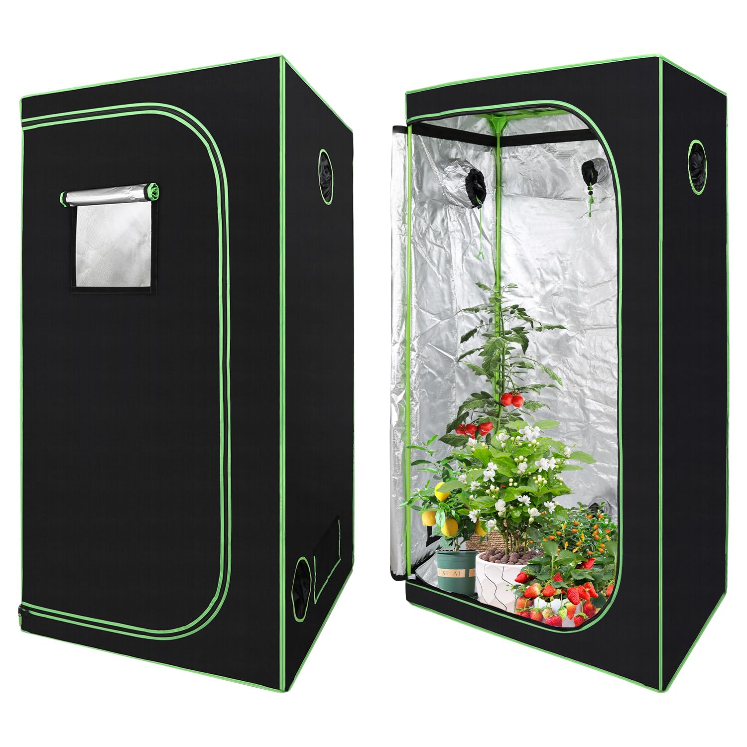 Daromigo Rideau de culture 100 x 100 x 200 cm 600D Oxford imperméable pour la culture intérieure serre ventilée noir et vert