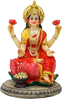 Indian Goddess Lakshmi Statue Figurine - 5.3”H Lakshmi Idols Statue Murti Laxmi Staue Home Office Temple Mandir Pooja Item Diwali Gifts Diwali Decoration for Home Spiritual Gift