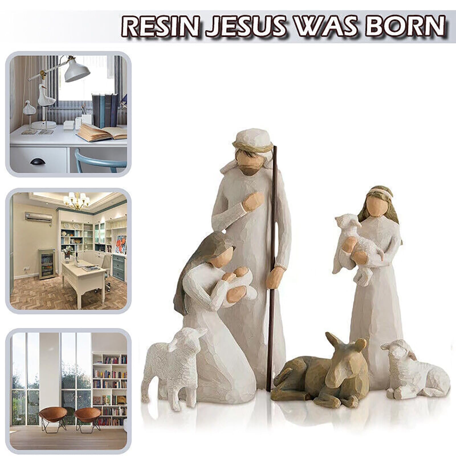 Krippenset Born Scene, 10-teiliges Figuren Krippe Harz, Weihnachtskrippe mit Figuren, Geburt Belen Weihnachten, Krippenszene Krippe Harz Heilige Familie, Dekoration (A.)