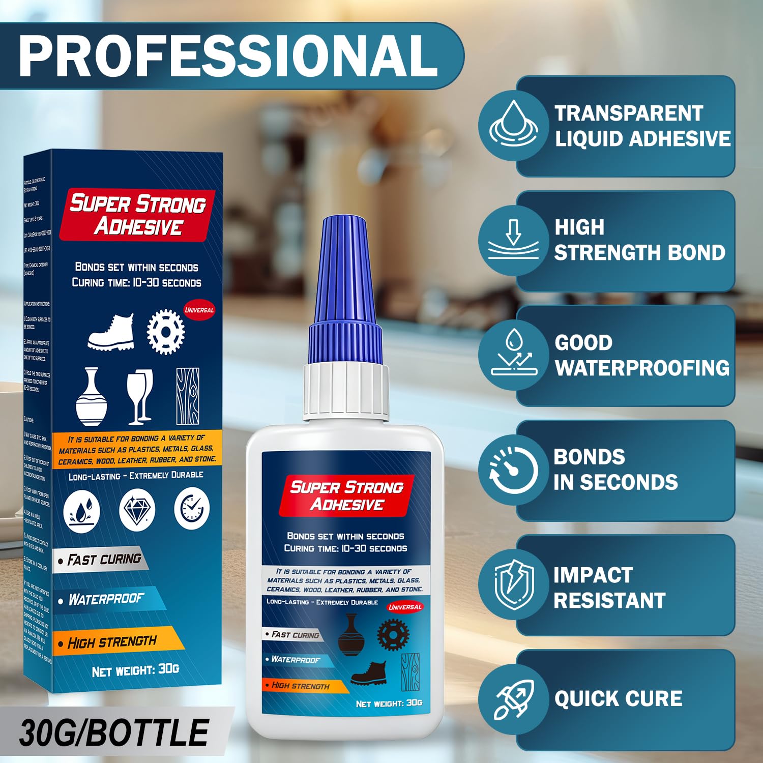 Colla Super - Professionale Super Glue con Testa Antiessiccazione, Trasparente Extra Forte Colla per Plastica, Metallo, Legno, Vetro, 30g - 2