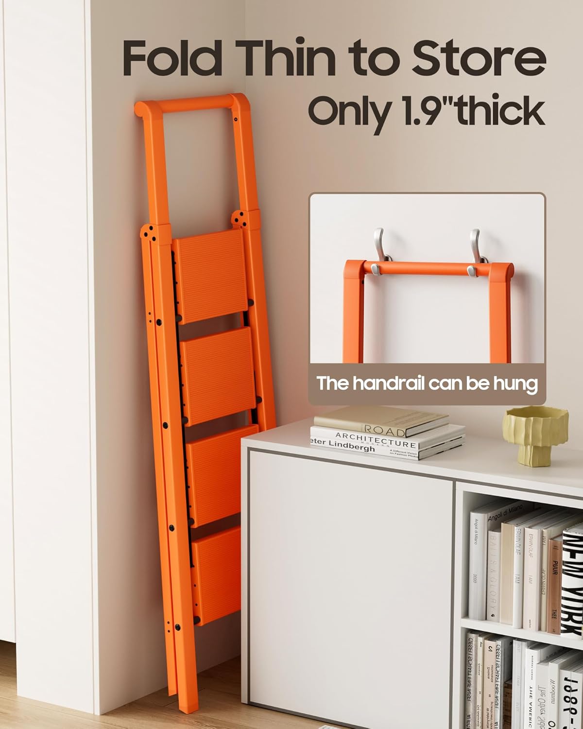 HillhutApex 4 Step Foldable Aluminum Step Ladder with Handgrip, Anti-Slip Pedal, 330 lbs Capacity, Lightweight & Portable for Home, Kitchen, Office, Garage (Orange)