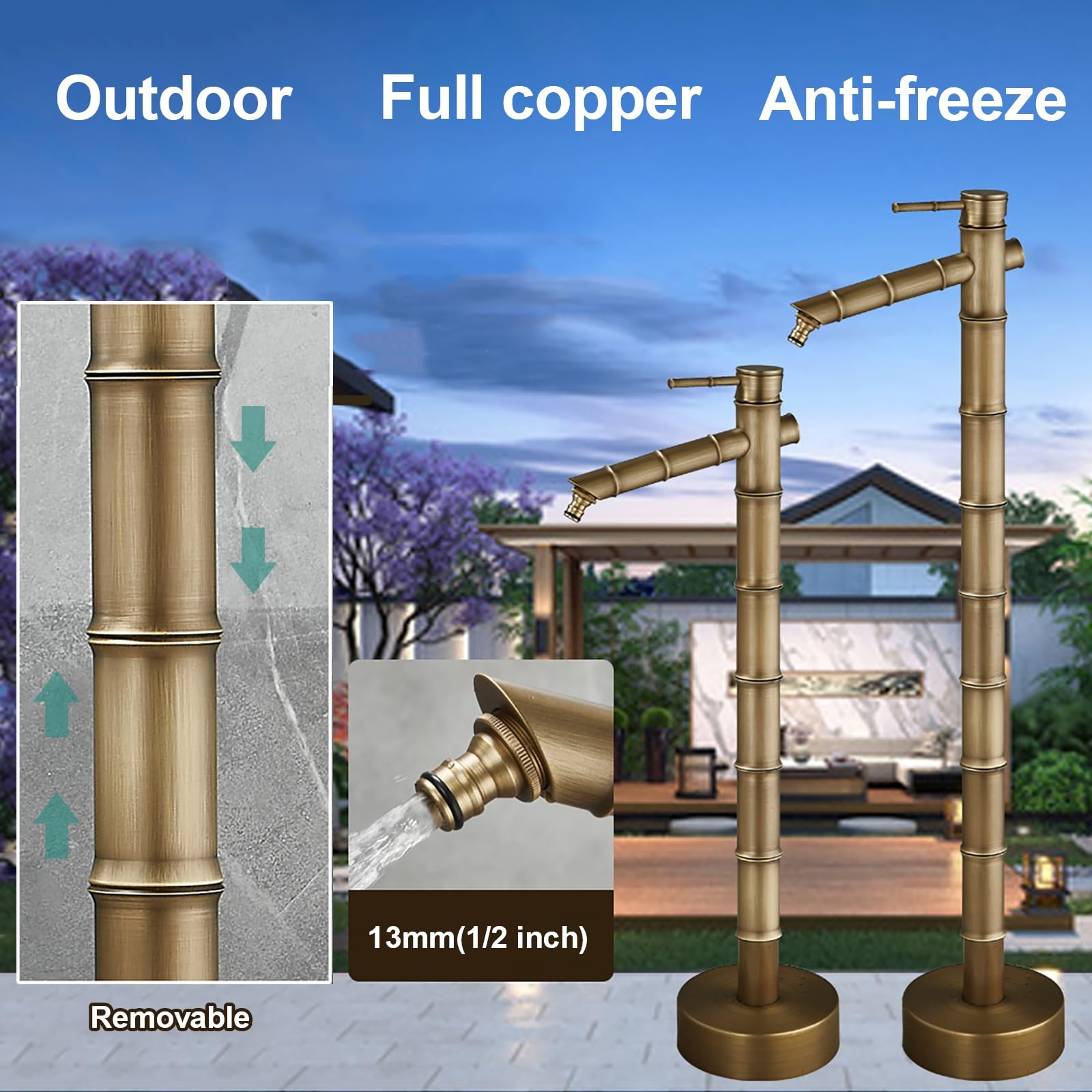 Colonnina Acqua Da Giardino Antigelo - Fontanella Esterna In Ottone, Altezza 1055mm, Per Irrigazione