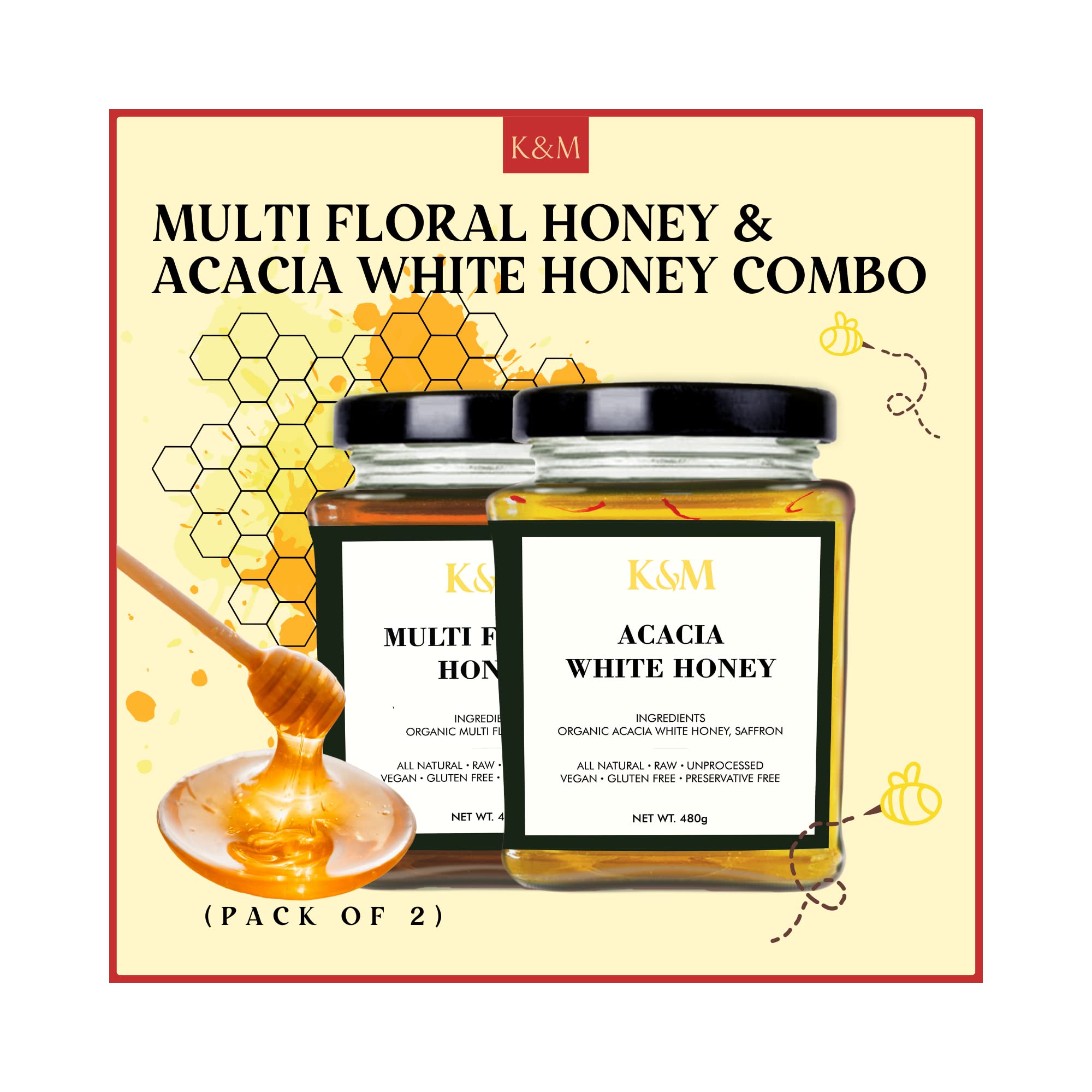 Kanz & Muhul Raw Kashmiri Honey/Saffron-Infused Acacia & Multi-Flower Honey/Tested & Organic Honey Unprocessed Kashmiri Honey/Free Honey Dipper Stick 480 Grams Each (B09J2F64WQ) Amazon Price History, Amazon Price Tracker