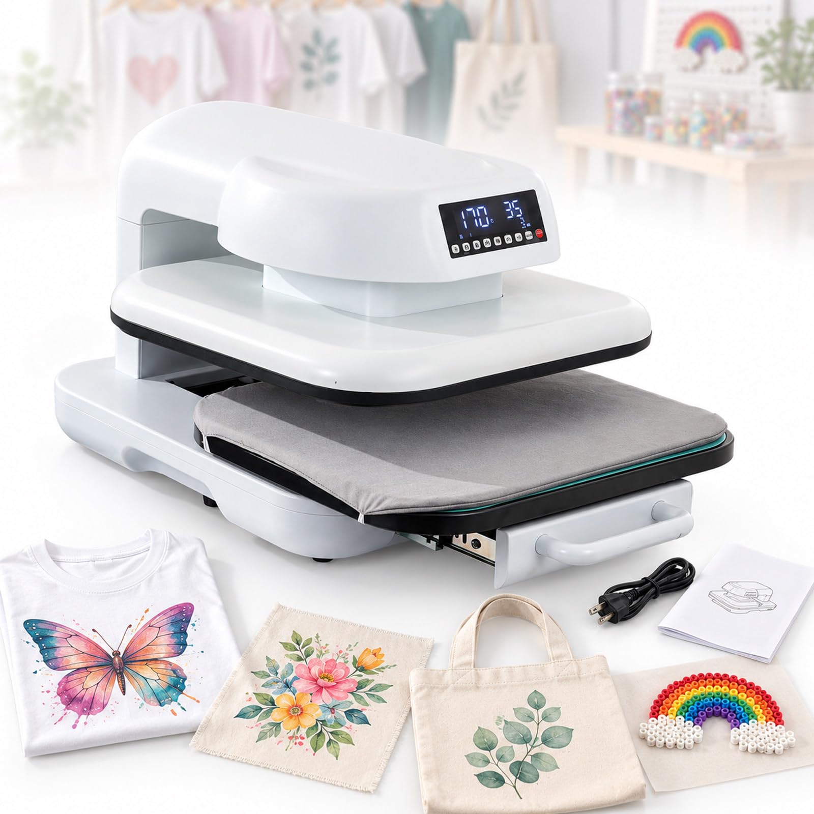Pressa Termica, 1600 W, 38 x 38 cm, 4 Livelli di Pressione,Pressatura e Rilascio Automatici, per DTF e Vinile Termoadesivo
