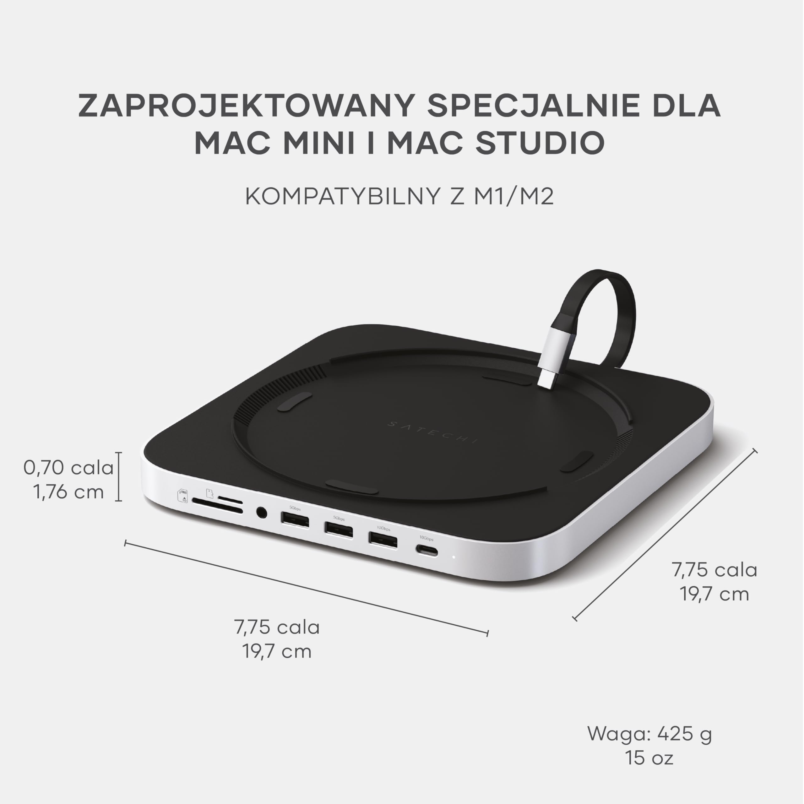 SATECHI Hub i stojak Mac Mini z obudową SSD dla NVME/SATA M