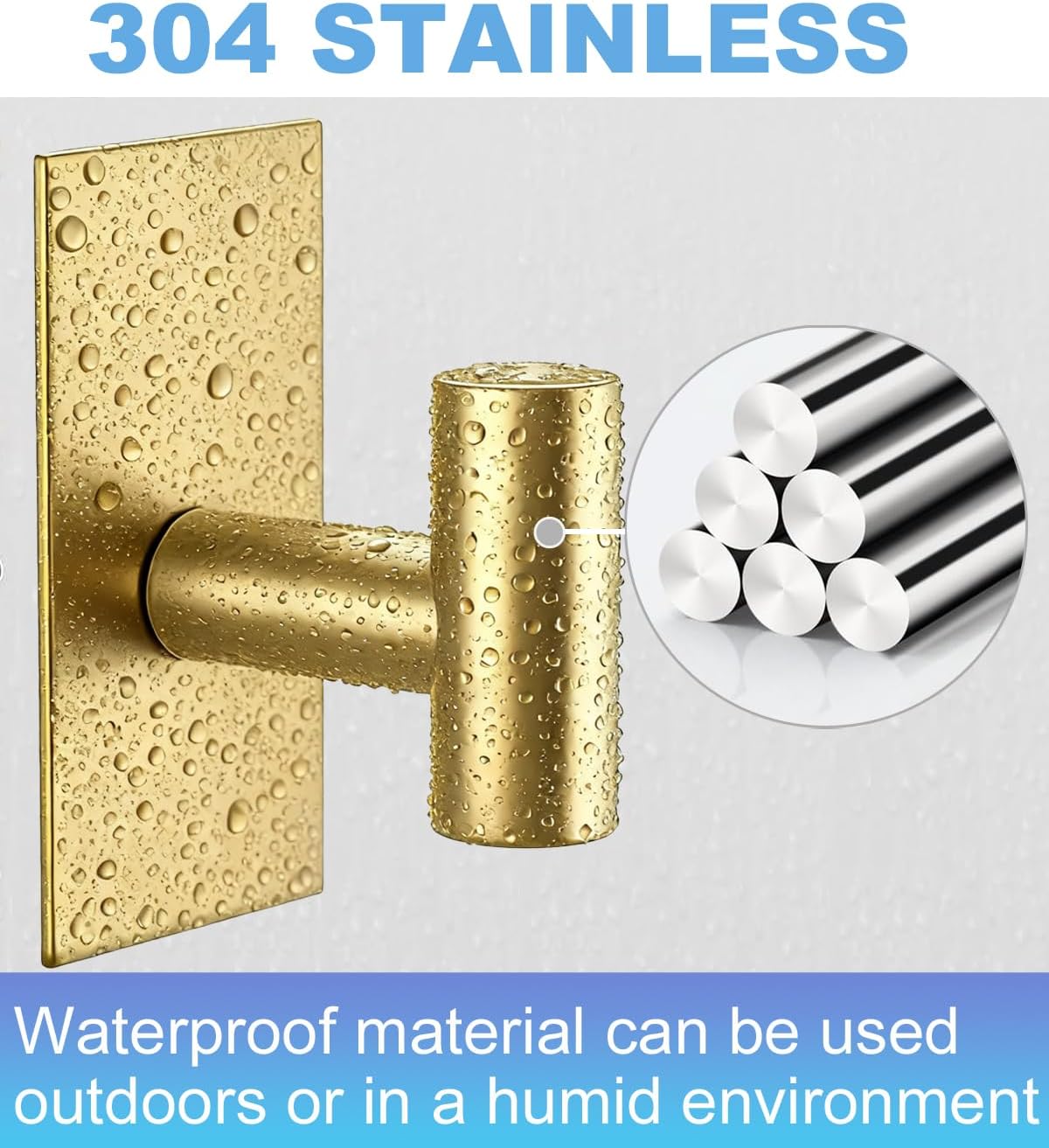 5 Pcs Towel Hooks Heavy Duty for Hanging,Adhesive Wall Hooks with Removable Strips,Sticky No Damage,Outdoor for Bathrooms,Shower,Stockings,Decor,Robe,X-Large,Gold 304 Stainless Steel - Image 3