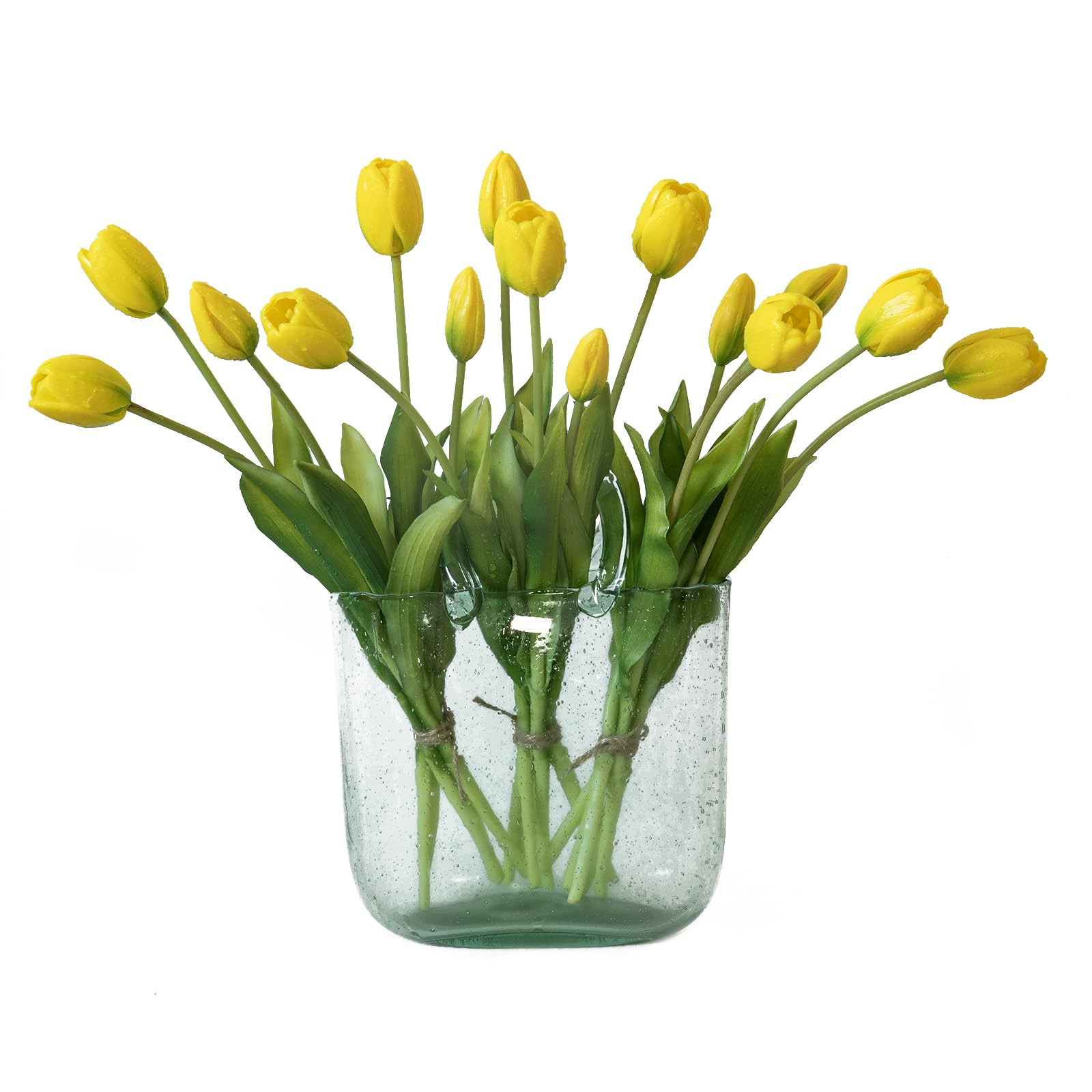 DUYONE 15pcs Artificial Tulips Flowers, Real Touch Latex Bouquet, Fake Tulips for Office Wedding Party Home Kitchen Garden Decoration-B Yellow โ image 1
