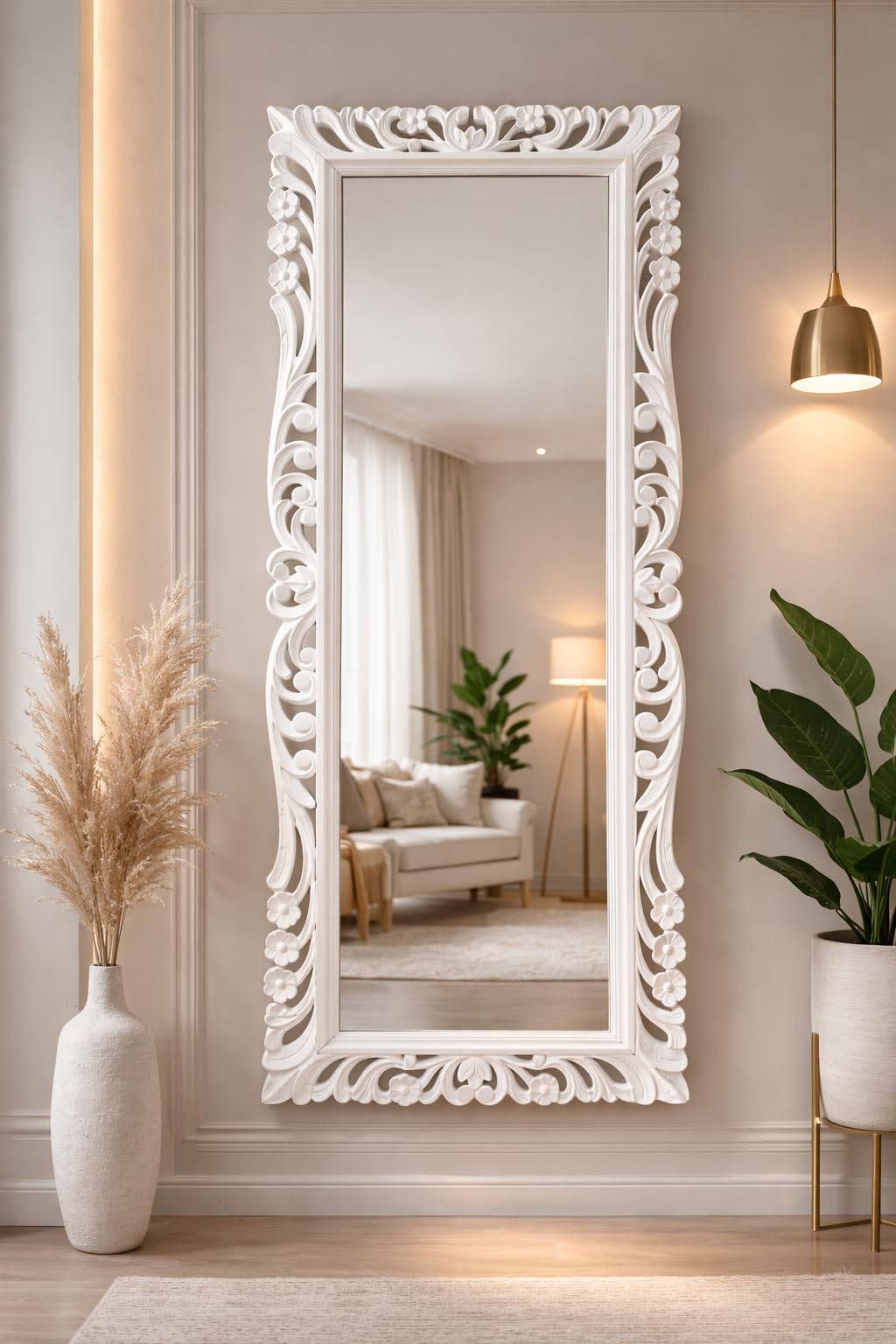 Hand Carved Wooden Wall Mirror Frame - Home Decor -4