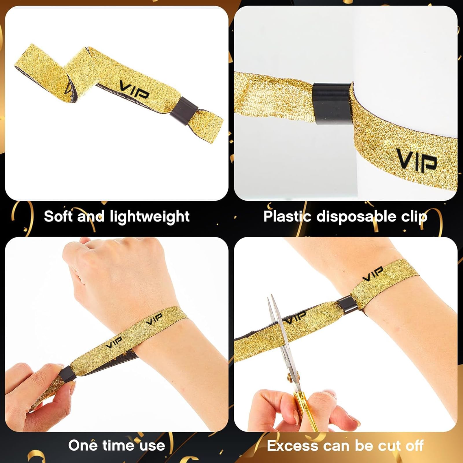 70 PCS Bracelets d'entrée en Tissu VIP, Bracelets d'entrée VIP, Bracelets de Festival, Bracelets d'entrée en Or Noir, Bracelets d'entrée de fête, Bracelets de fête imperméables, Bracelets en