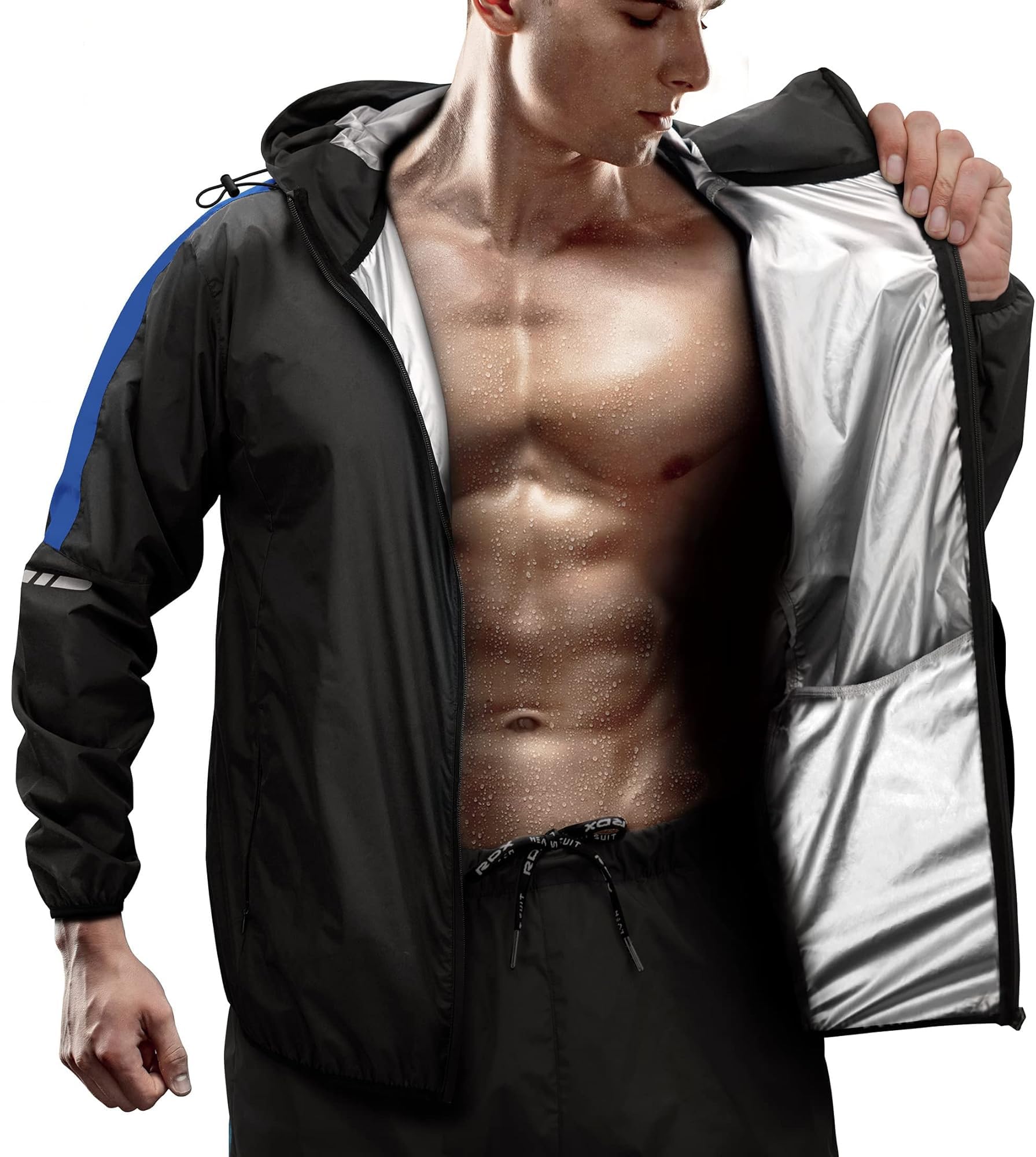 RDX Sauna Suit,REACH OEKO TEX 100 CERTIFIED, Full Body Sweat Heat Suit with Hood, Silver Back Long Sleeves, Men Women Adults Kids, Boxing MMA Slimming Gym Fitness Running Jacket, Home Gym Workouts — image 1