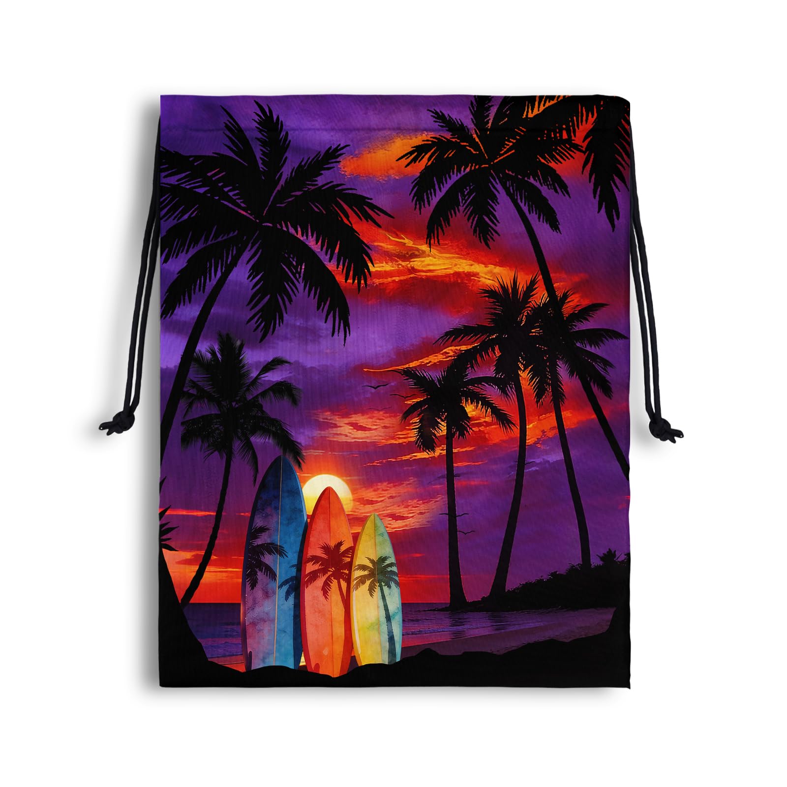 Purple Palm Trees Drawstring Storage Bag Pouch Athlete Bag for Swimming