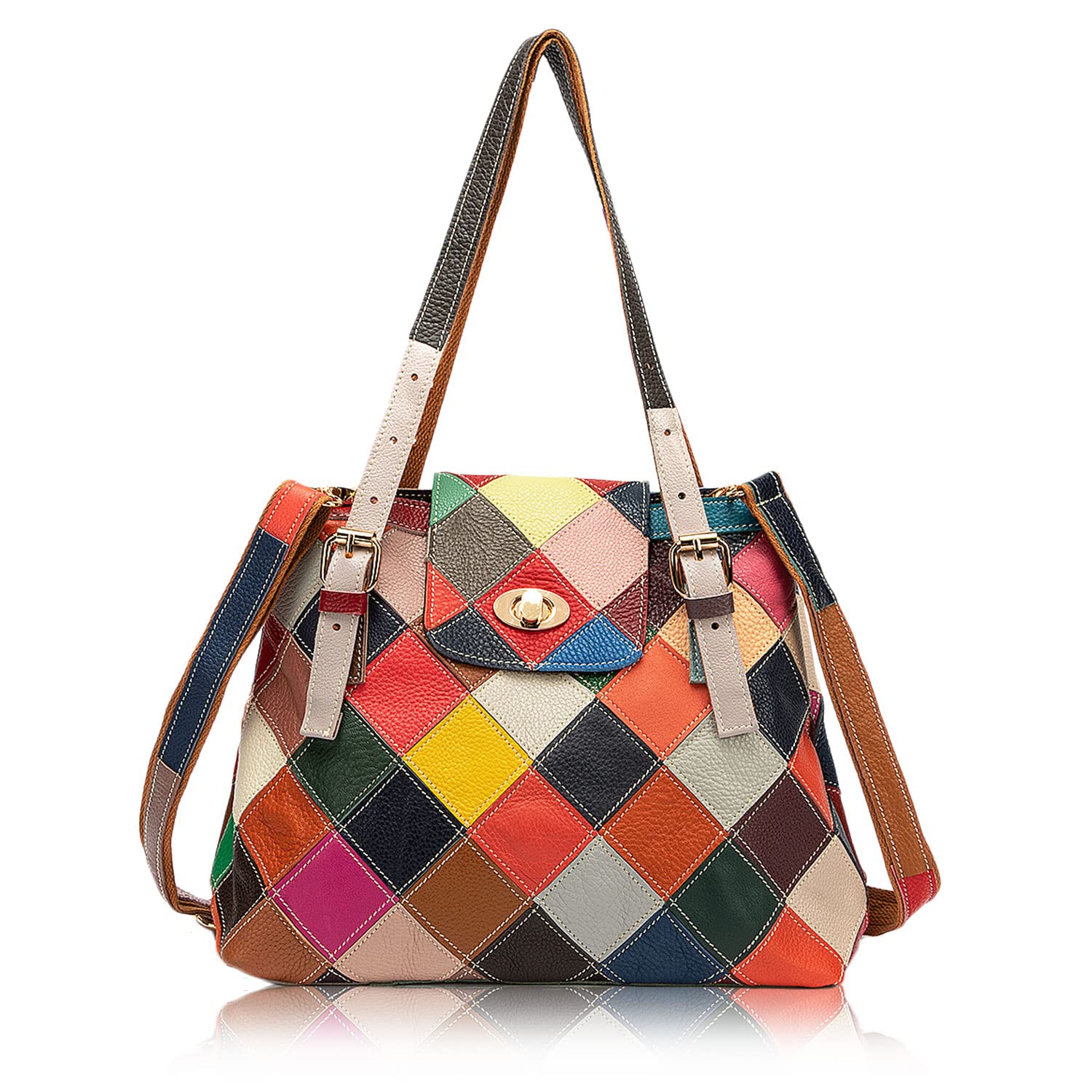 Bolso de Mano Patchwork para Mujer, Bolso de Hombro de Cuero Único con Asa Superior, Elegante Bolso Bandolera de Colores, Bolso Tote Pequeño para Damas