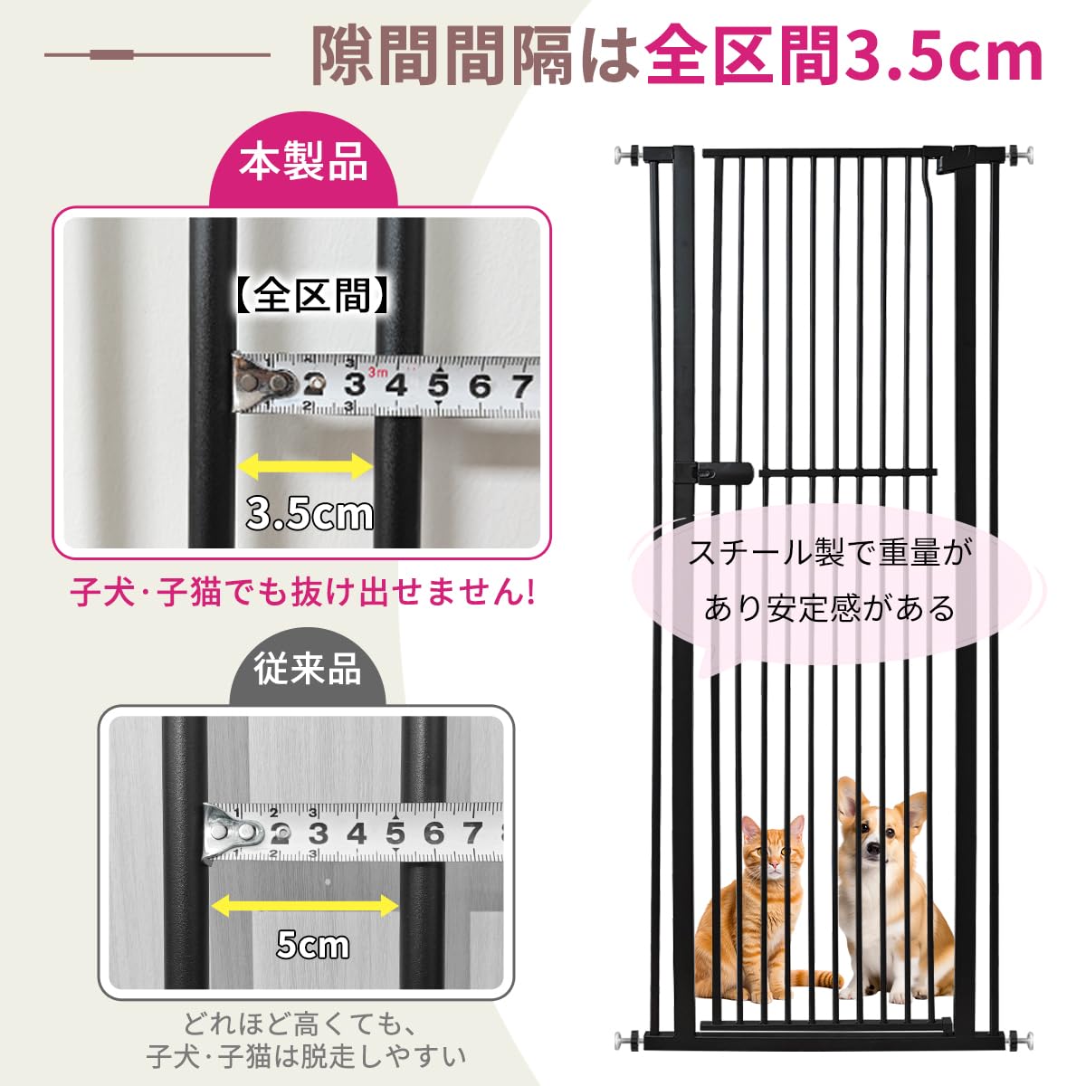 Amazon.co.jp: RAKU ペットゲート 猫 高さ190cm ハイタイプ 突っ張り式