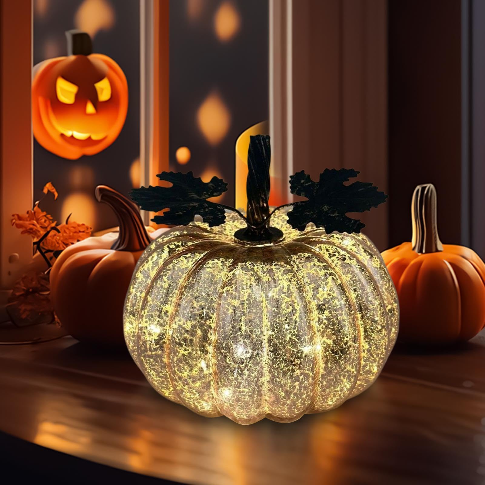 Lampada a forma di zucca di Halloween, luce a forma di zucca, timer, LED, decorativa | Lampada da scrivania per autunno festa del Ringraziamento libreria interna camera da letto soggiorno