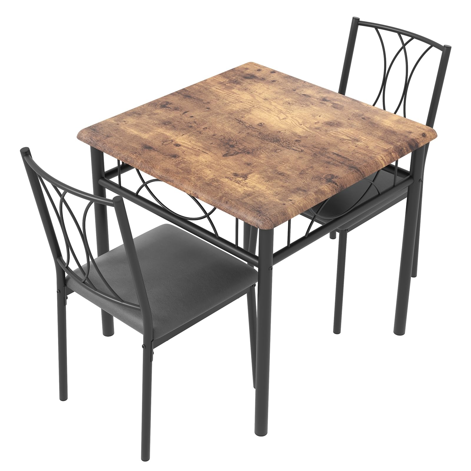 Ensemble De Salle à Manger Gain De Place 3 Pièces - Table Carrée Design Double Bois & Métal + 2 Chaises Rembourrées - Style Rustique Brun